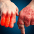 Close-up of inflamed joints alongside red, scaly skin patches illustrating the effects of psoriatic arthritis on skin and joints.